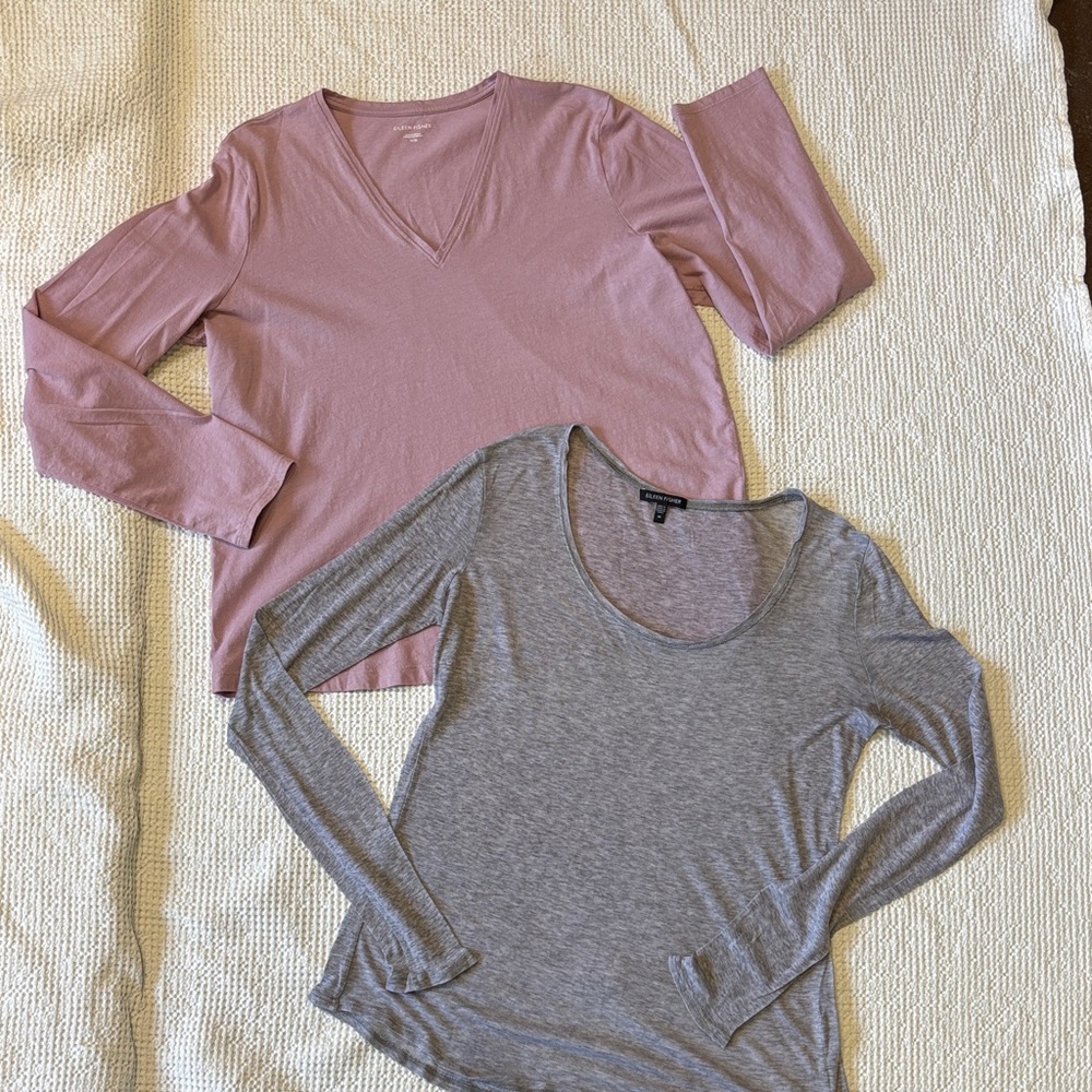 Eileen Fisher set of 2 Light Purple & Gray Pullover Tops Medium, Organic Cotton
